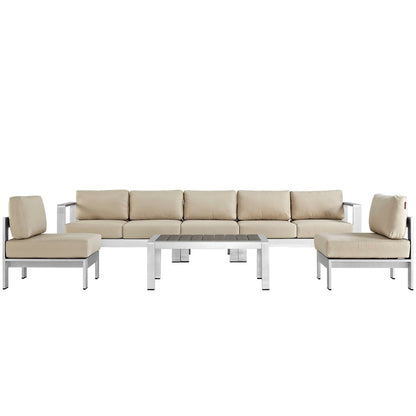 Shore Six PCS Outdoor Patio Aluminum Sectional Sofa Set, Beige, Metal 11558