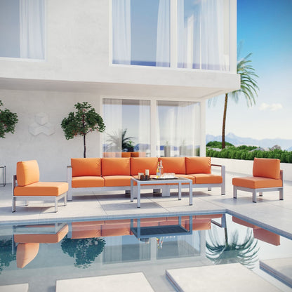 Shore Six PCS Outdoor Patio Aluminum Sectional Sofa Set, Orange, Metal 11561