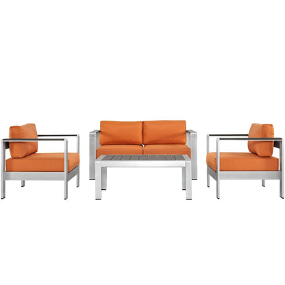 Shore Four PCS Outdoor Patio Aluminum Sectional Sofa Set, Orange, Metal 11569
