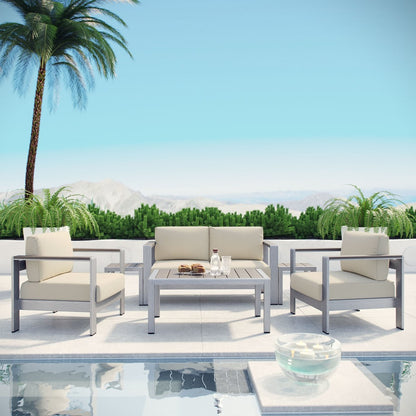 Shore Six PCS Outdoor Patio Aluminum Sectional Sofa Set, Beige, Metal 11570