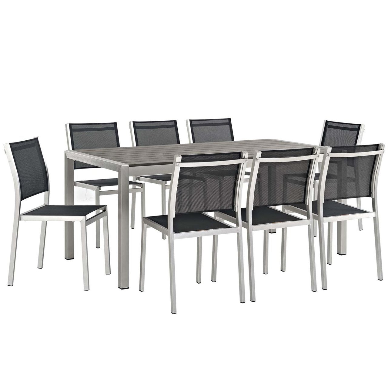 Shore Nine PCS Outdoor Patio Aluminum Dining Set, Black, Metal 11574