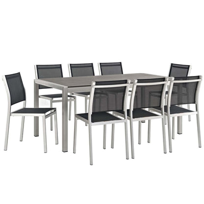 Shore Nine PCS Outdoor Patio Aluminum Dining Set, Black, Metal 11574