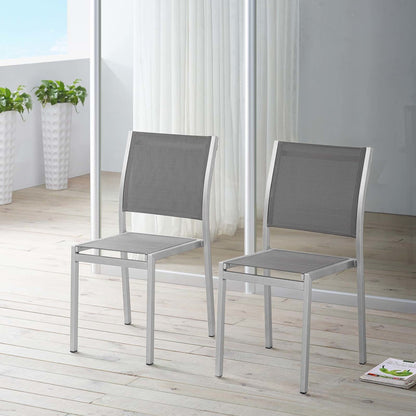 Shore Side Chair Outdoor Patio Aluminum Set of 2, Aluminum Metal Steel, Grey Gray 13592