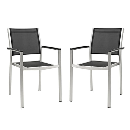 Shore Dining Chair Outdoor Patio Aluminum Set of 2, Black, Metal 11576