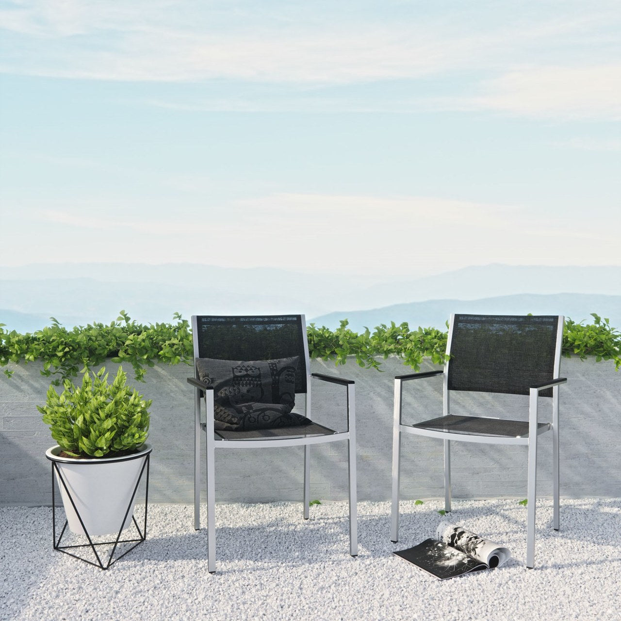 Shore Dining Chair Outdoor Patio Aluminum Set of 2, Black, Metal 11576