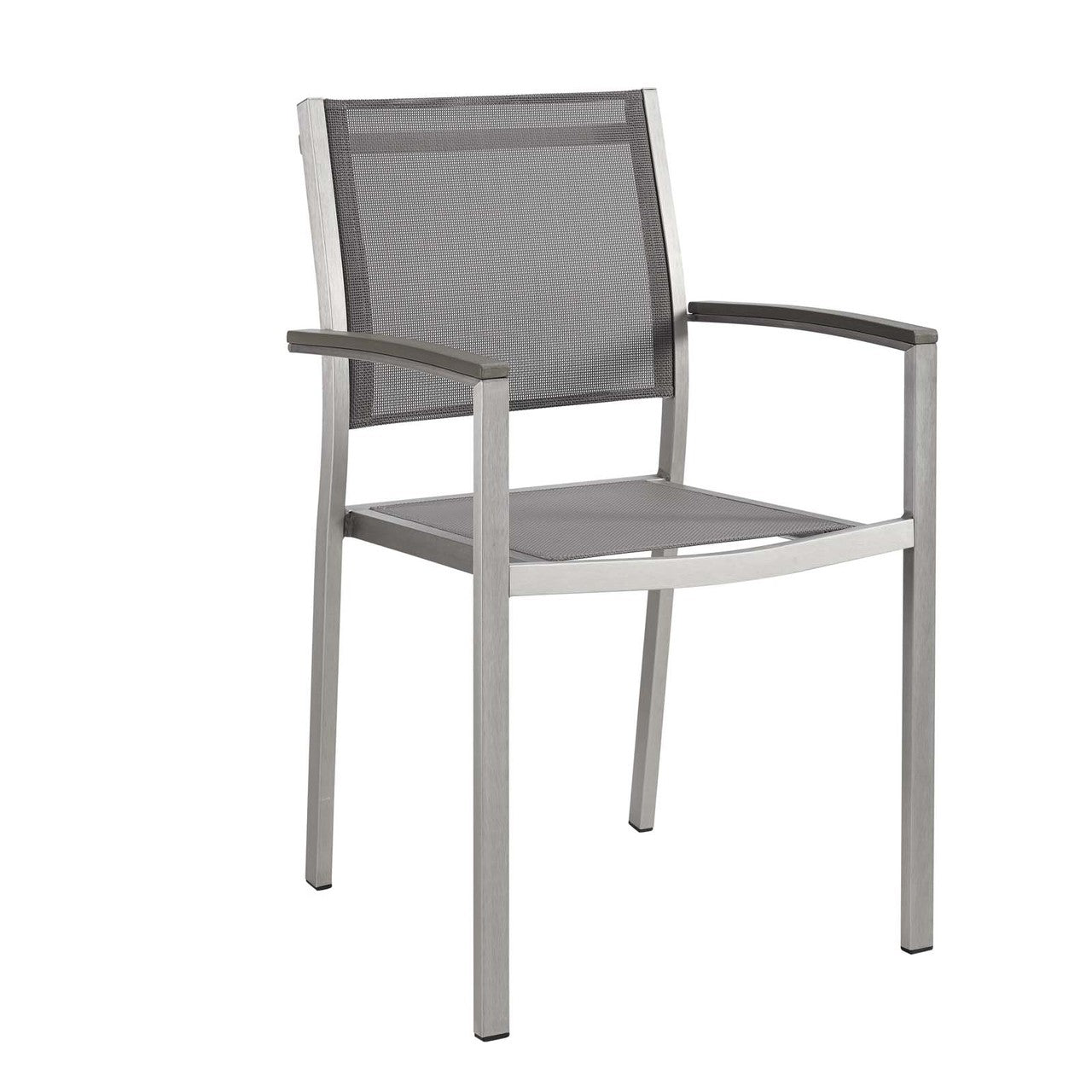 Shore Dining Chair Outdoor Patio Aluminum Set of 2, Aluminum Metal Steel, Grey Gray 13593