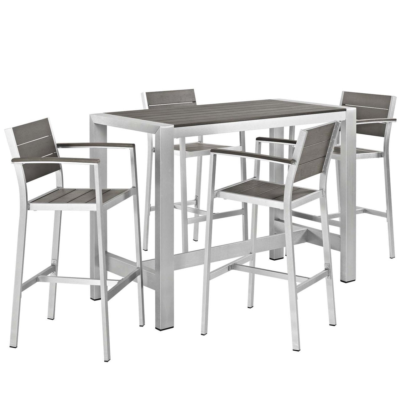 Shore Five PCS Outdoor Patio Aluminum Dining Set, Grey, Metal 11578
