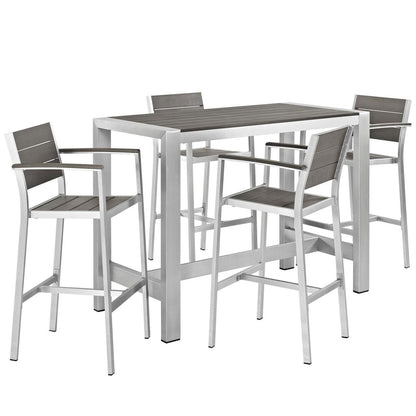 Shore Five PCS Outdoor Patio Aluminum Dining Set, Grey, Metal 11578