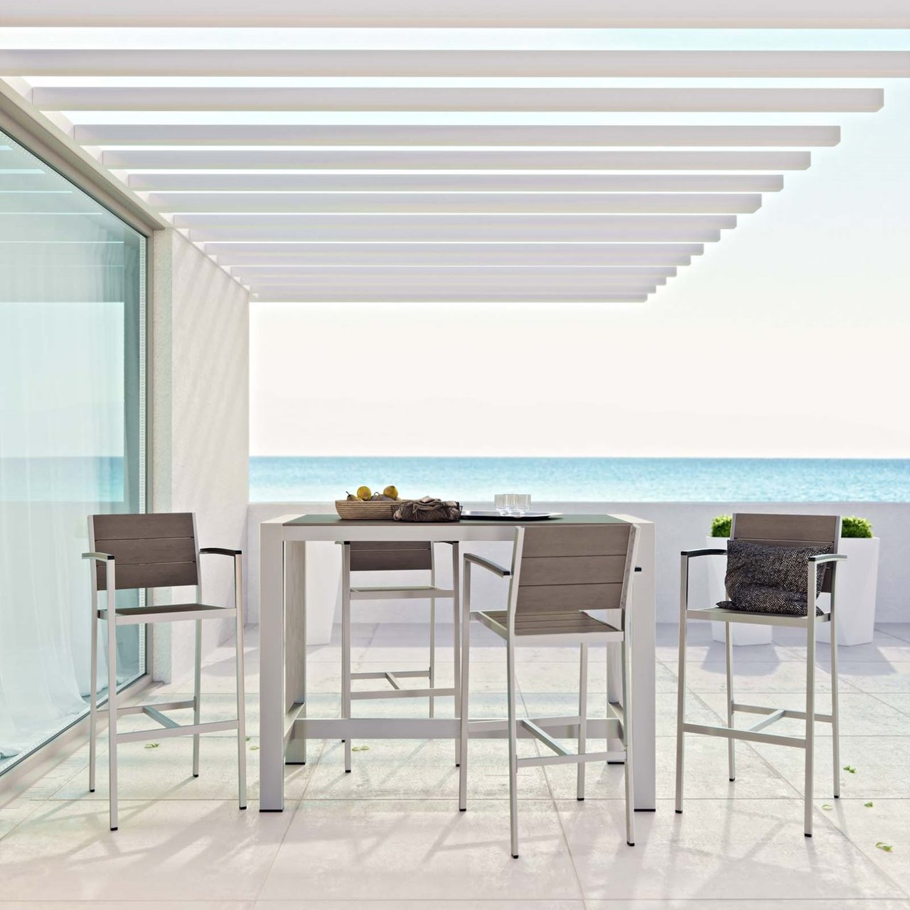 Shore Five PCS Outdoor Patio Aluminum Dining Set, Grey, Metal 11578