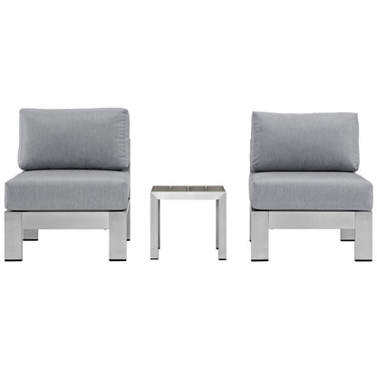 Shore Three PCS Outdoor Patio Aluminum Sectional Sofa Set, Grey, Metal 11604