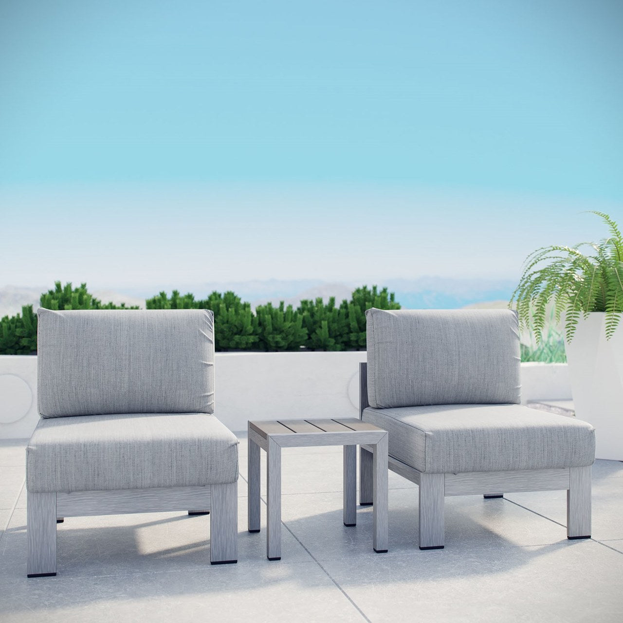 Shore Three PCS Outdoor Patio Aluminum Sectional Sofa Set, Grey, Metal 11604