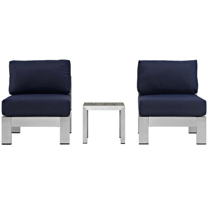 Shore Three PCS Outdoor Patio Aluminum Sectional Sofa Set, Navy, Metal 11605