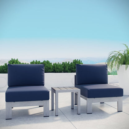 Shore Three PCS Outdoor Patio Aluminum Sectional Sofa Set, Navy, Metal 11605
