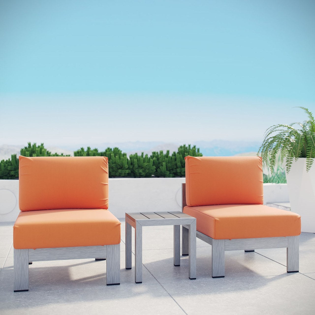 Shore Three PCS Outdoor Patio Aluminum Sectional Sofa Set, Orange, Metal 11606