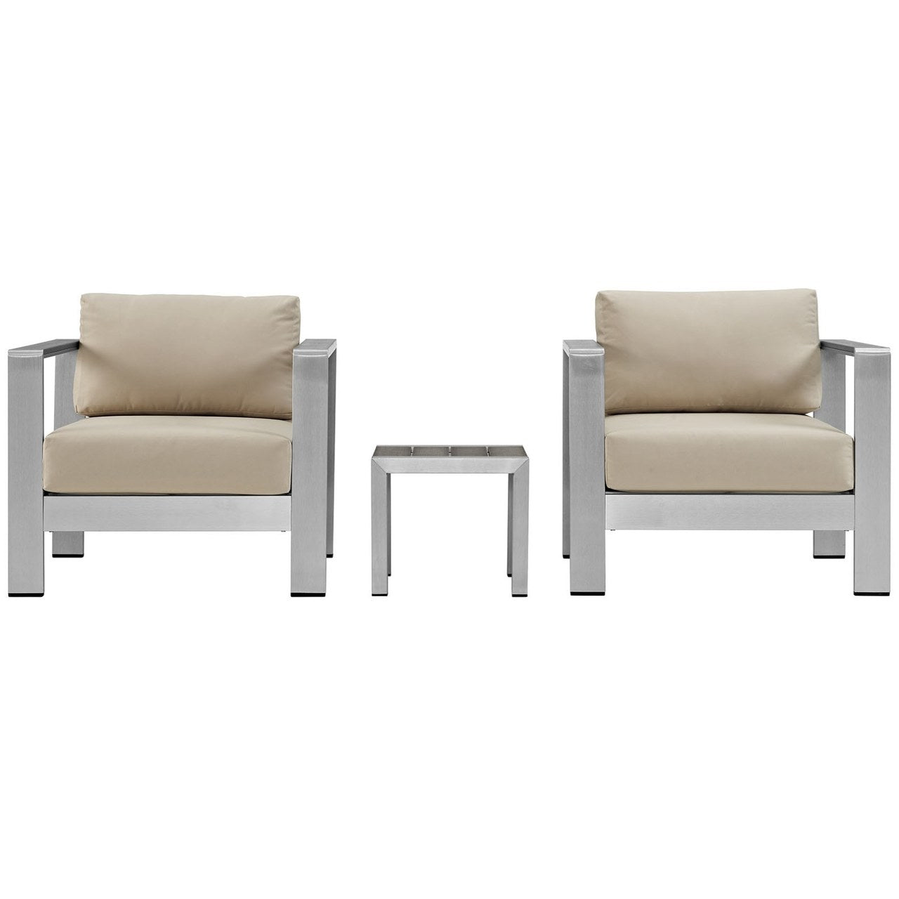 Shore Three PCS Outdoor Patio Aluminum Sectional Sofa Set, Beige, Metal 11607