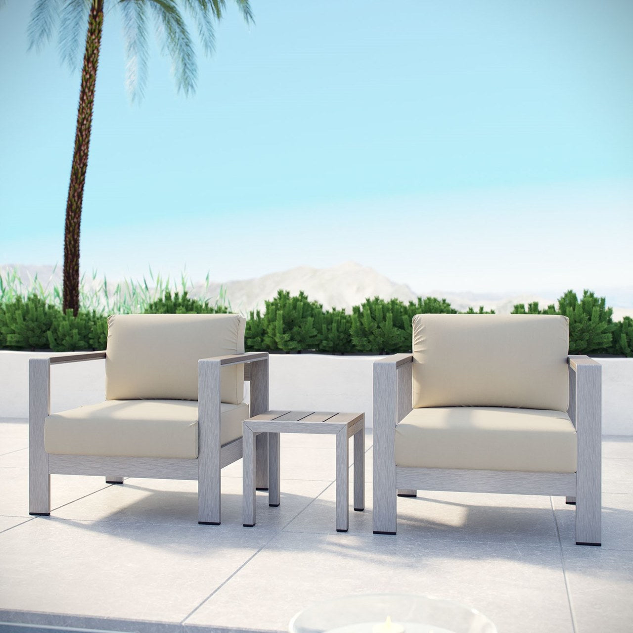 Shore Three PCS Outdoor Patio Aluminum Sectional Sofa Set, Beige, Metal 11607
