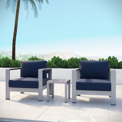 Shore Three PCS Outdoor Patio Aluminum Sectional Sofa Set, Navy, Metal 11609