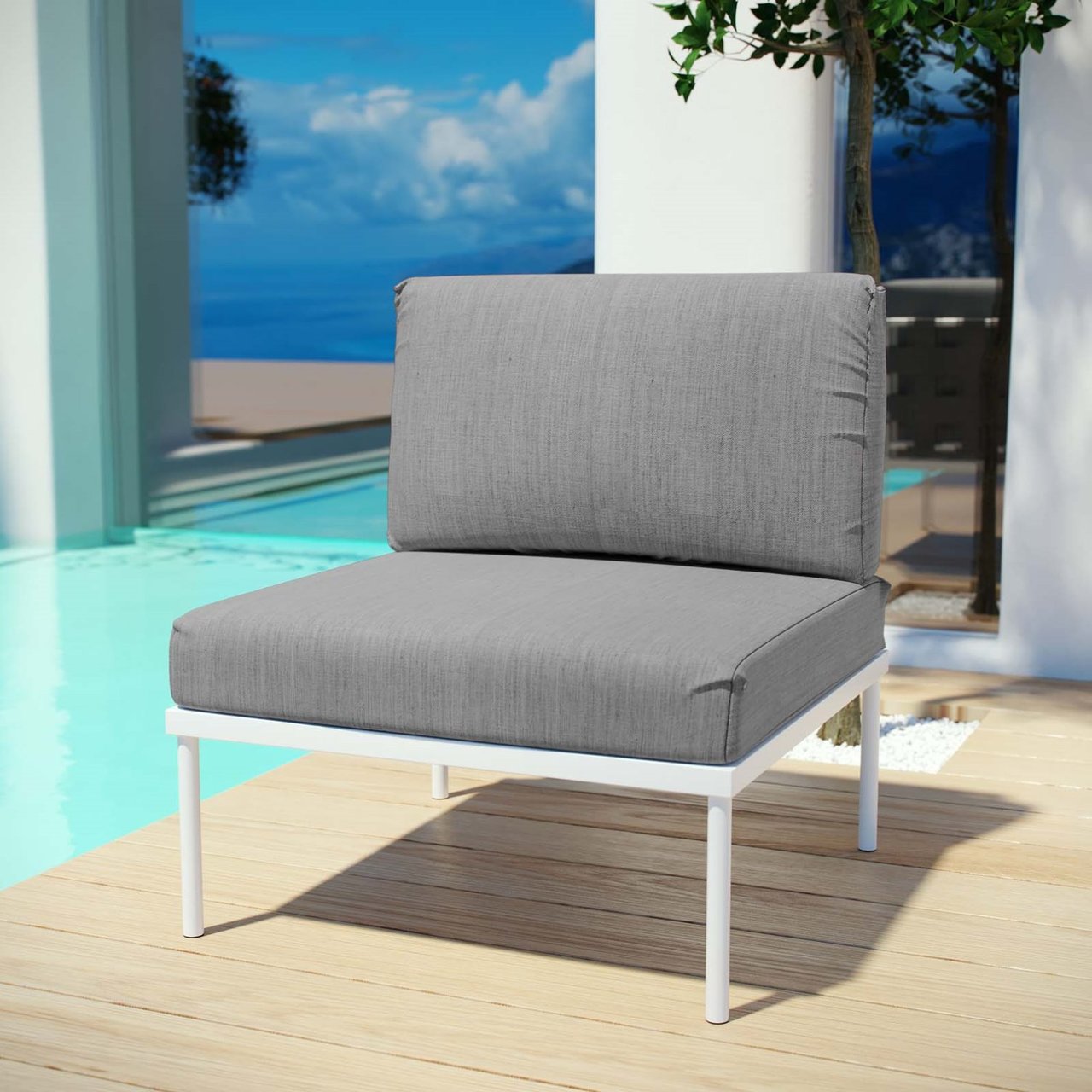 Harmony Armless Outdoor Patio Aluminum Chair, Grey, Rattan 11612