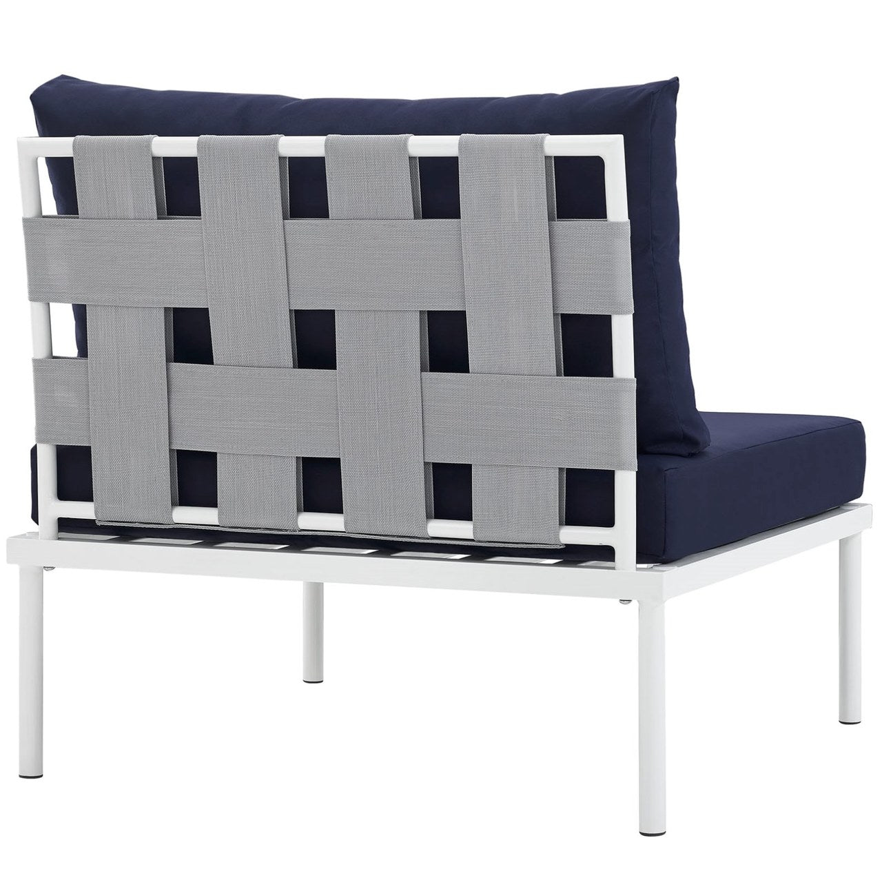 Harmony Armless Outdoor Patio Aluminum Chair, Navy, Rattan 11613