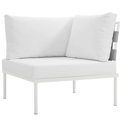Harmony Outdoor Patio Aluminum Corner Sofa, White, Rattan 11618