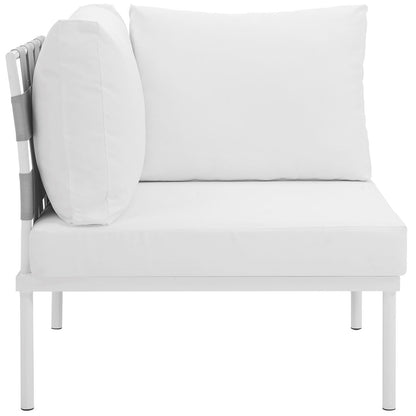 Harmony Outdoor Patio Aluminum Corner Sofa, White, Rattan 11618