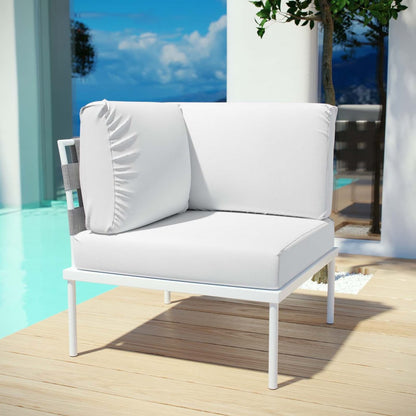 Harmony Outdoor Patio Aluminum Corner Sofa, White, Rattan 11618