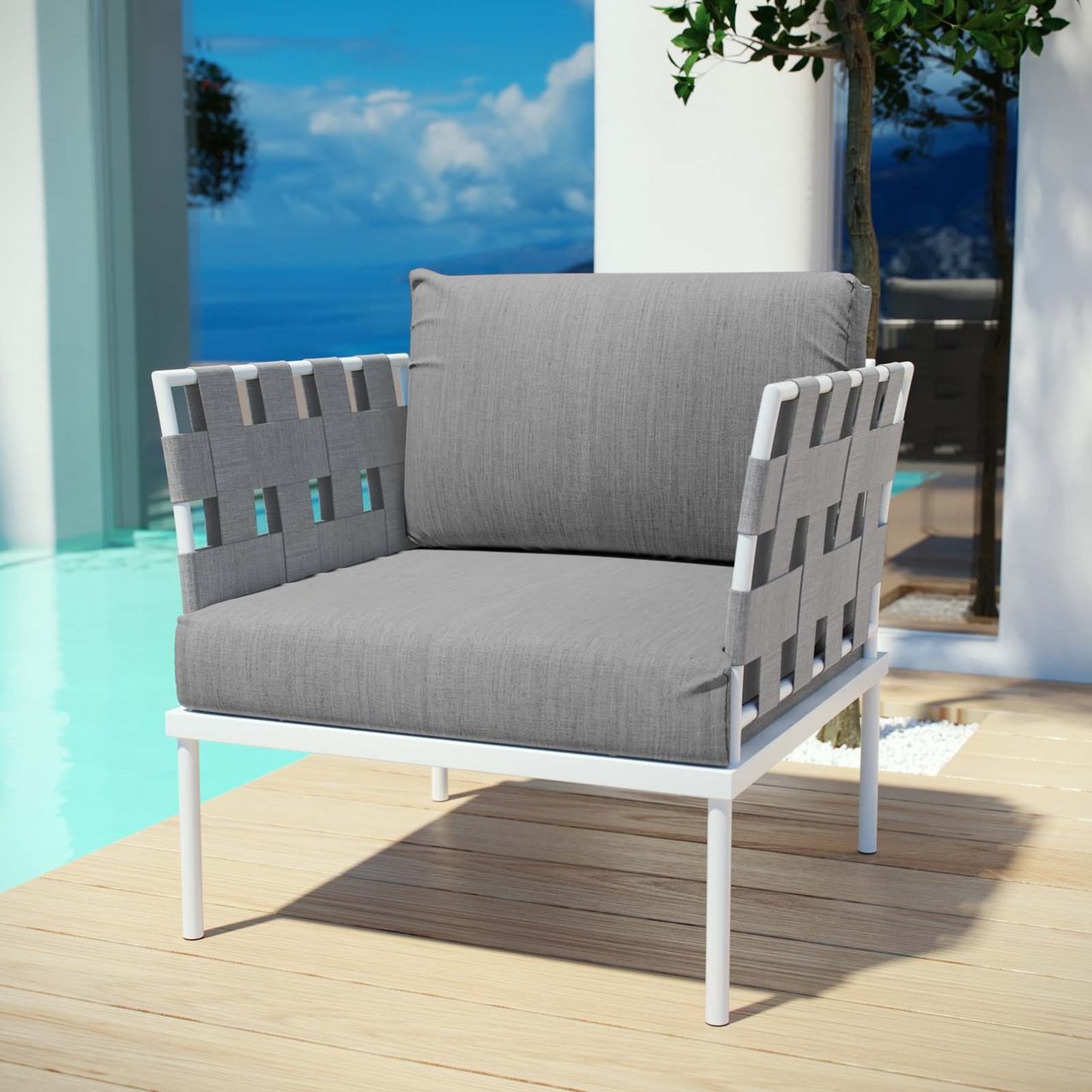 Harmony Outdoor Patio Aluminum Armchair, Grey, Rattan 11620