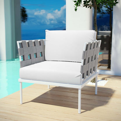 Harmony Outdoor Patio Aluminum Armchair, White, Rattan 11622
