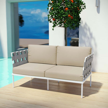 Harmony Outdoor Patio Aluminum Loveseat, Beige, Rattan 11623