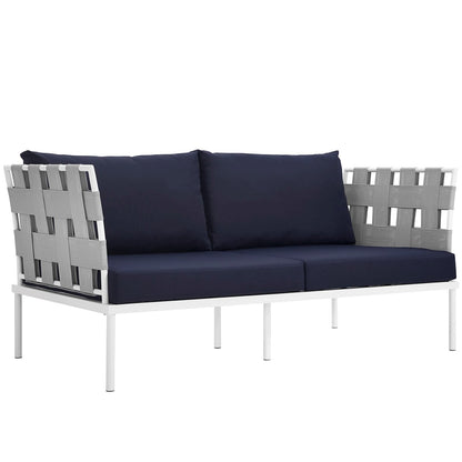 Harmony Outdoor Patio Aluminum Loveseat, Navy, Rattan 11625