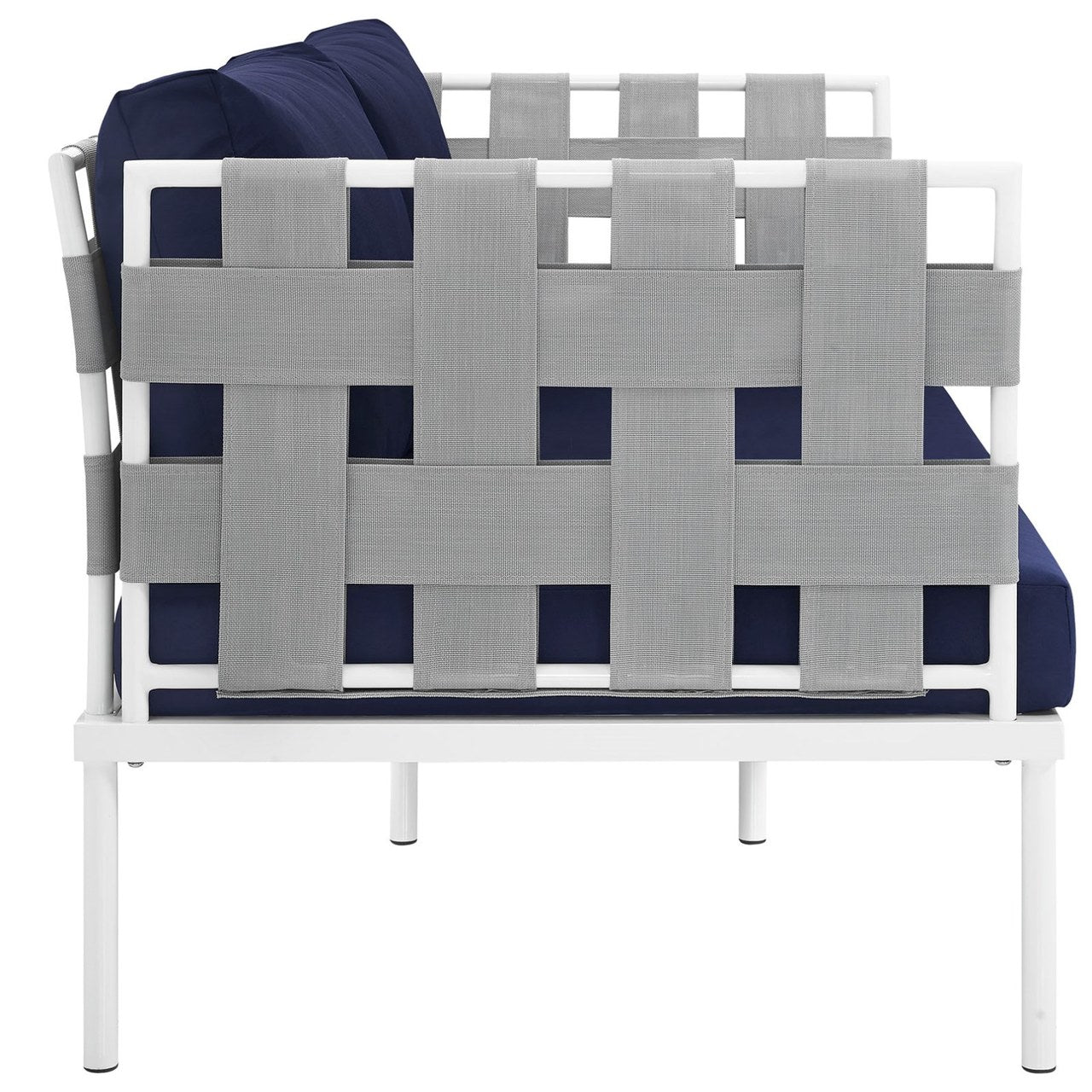 Harmony Outdoor Patio Aluminum Loveseat, Navy, Rattan 11625