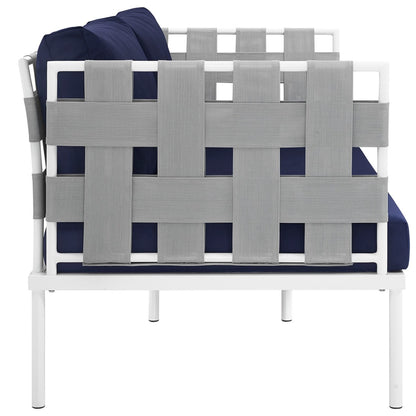 Harmony Outdoor Patio Aluminum Loveseat, Navy, Rattan 11625