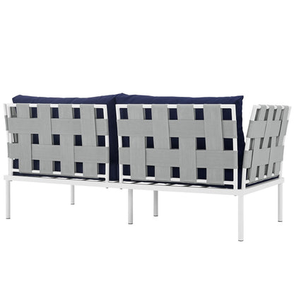 Harmony Outdoor Patio Aluminum Loveseat, Navy, Rattan 11625