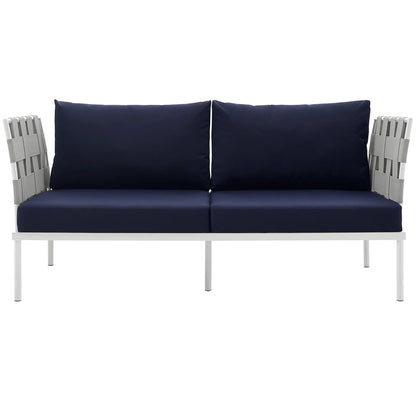 Harmony Outdoor Patio Aluminum Loveseat, Navy, Rattan 11625