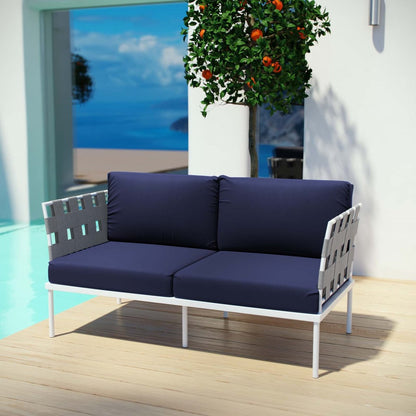 Harmony Outdoor Patio Aluminum Loveseat, Navy, Rattan 11625