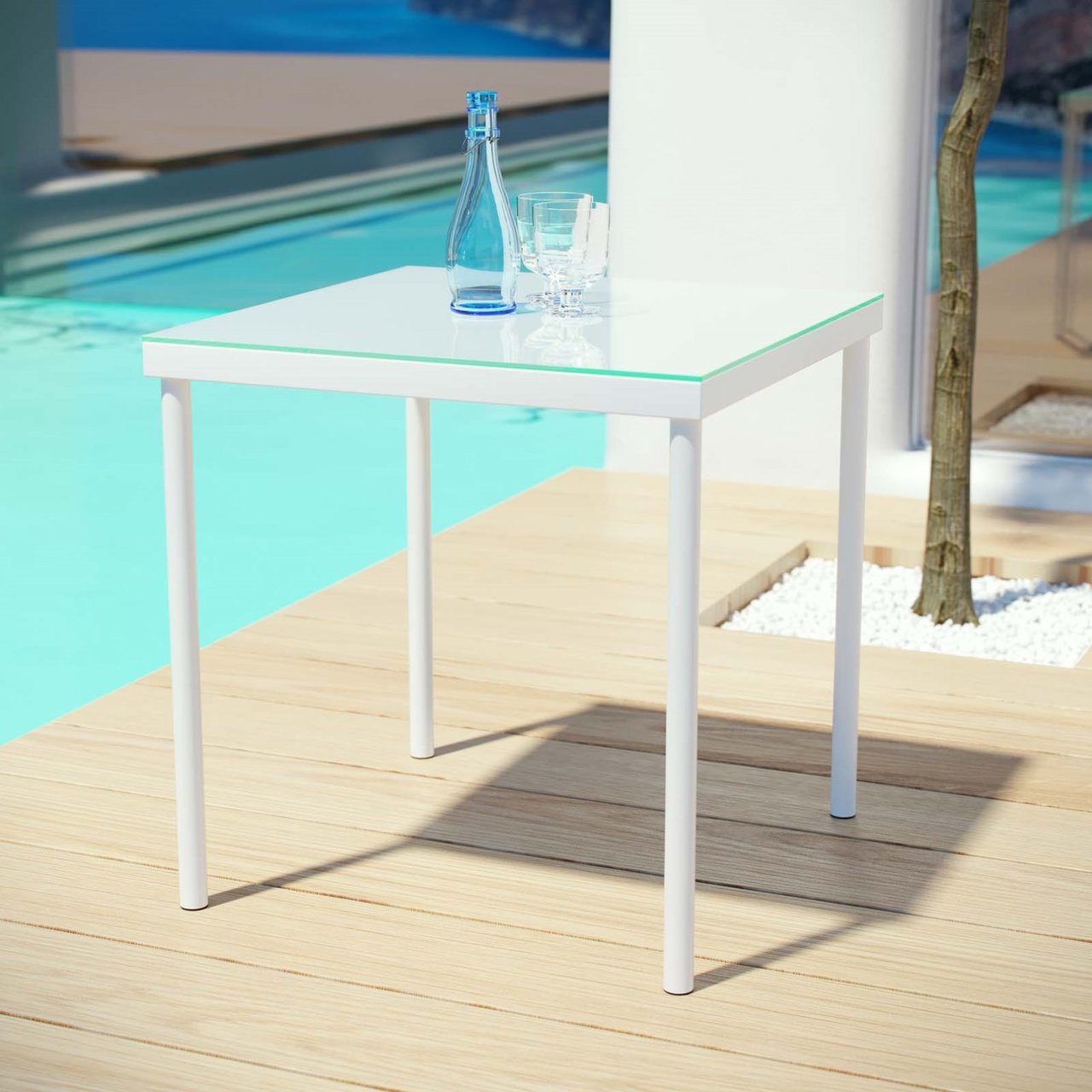 Harmony Outdoor Patio Aluminum Side Table, White, Rattan 11627