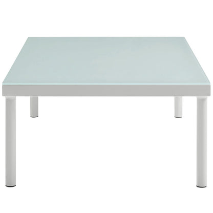 Harmony Outdoor Patio Aluminum Coffee Table, White, Rattan 11628