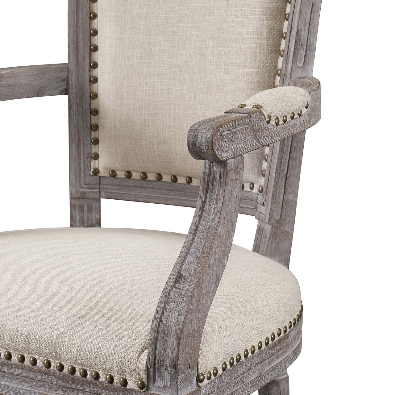 Penchant Vintage French Upholstered Fabric Dining Armchair, Fabric Wood, Beige 13602