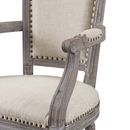 Penchant Vintage French Upholstered Fabric Dining Armchair, Fabric Wood, Beige 13602