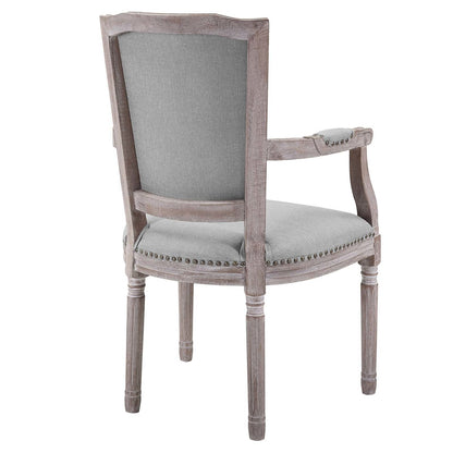 Penchant Vintage French Upholstered Fabric Dining Armchair, Fabric Wood, Light Grey Gray 13603