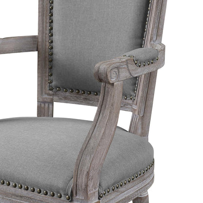 Penchant Vintage French Upholstered Fabric Dining Armchair, Fabric Wood, Light Grey Gray 13603
