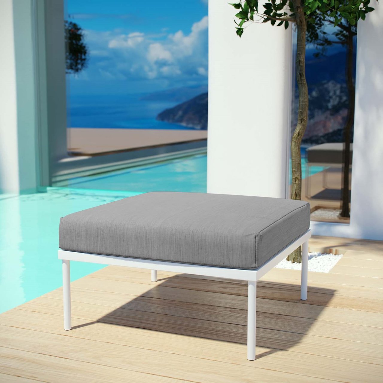 Harmony Outdoor Patio Aluminum Ottoman, Grey, Rattan 11632
