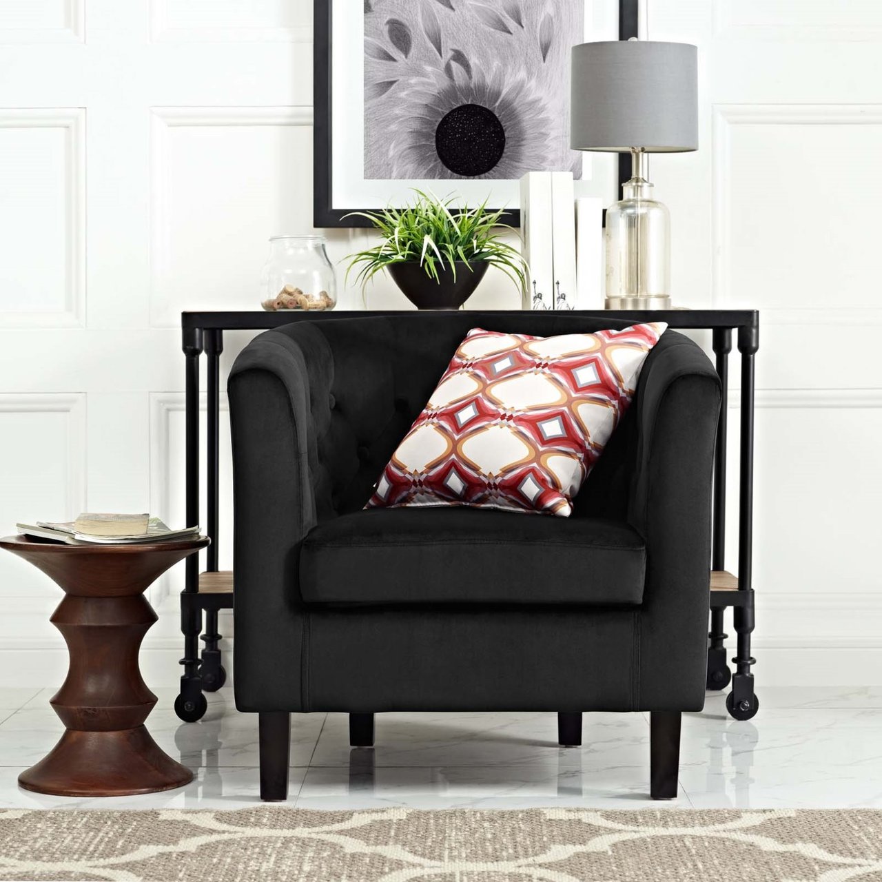 Prospect Velvet Armchair, Black, Fabric 11643