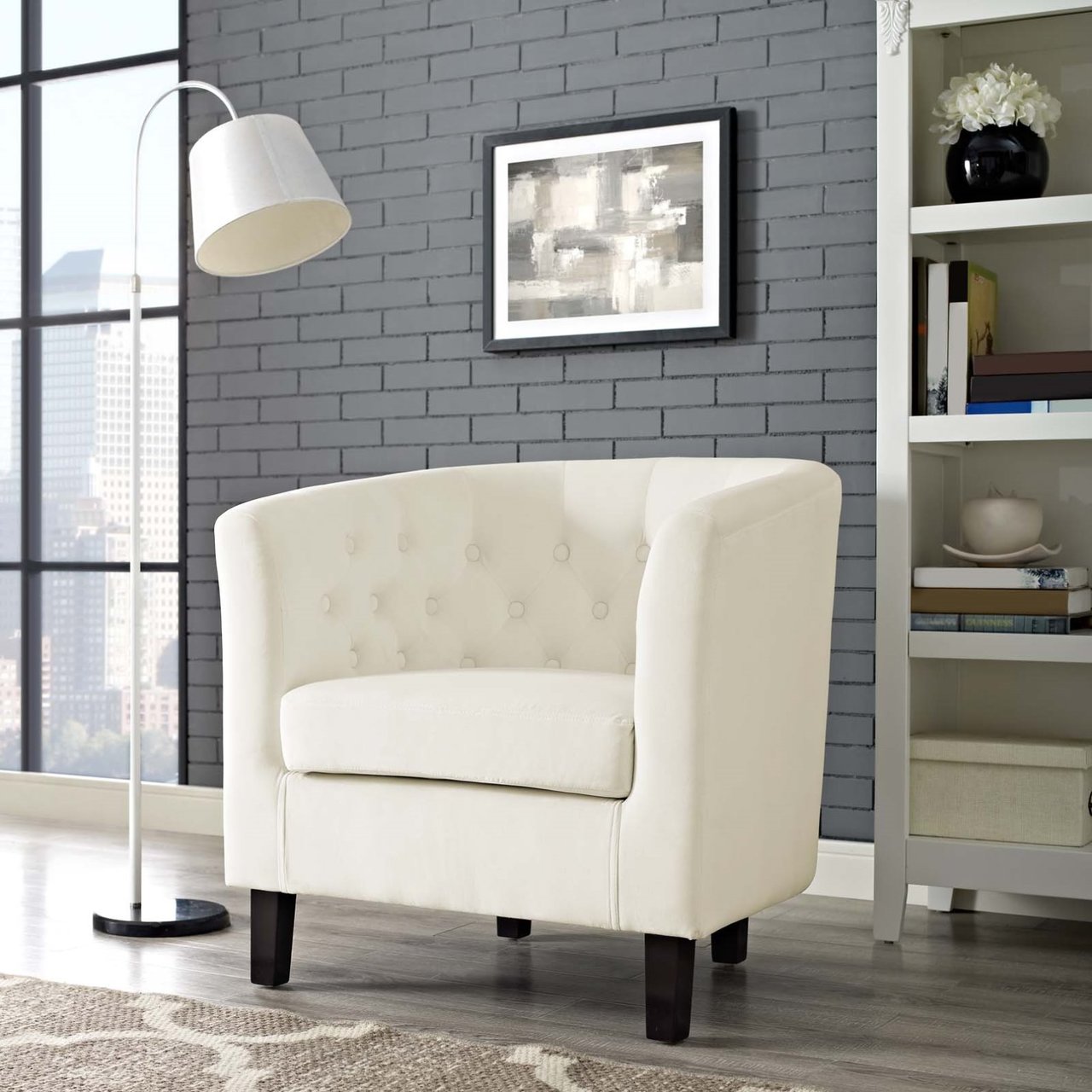 Prospect Velvet Armchair, White, Fabric 11645