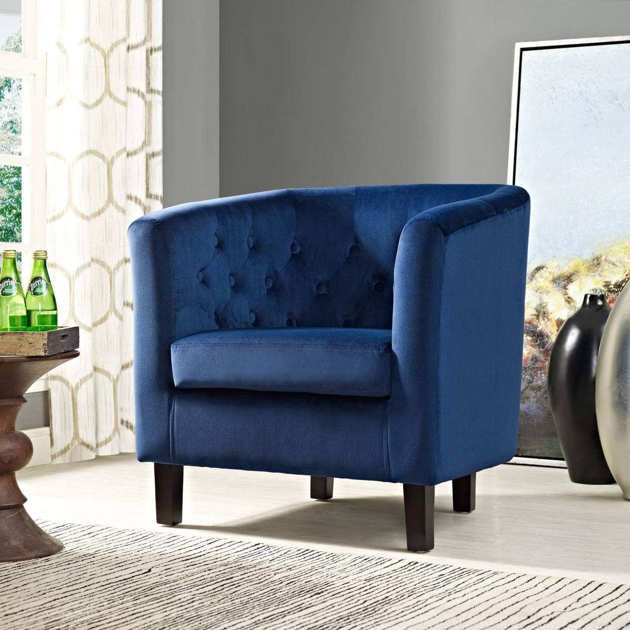 Prospect Velvet Armchair, Navy, Fabric 11646