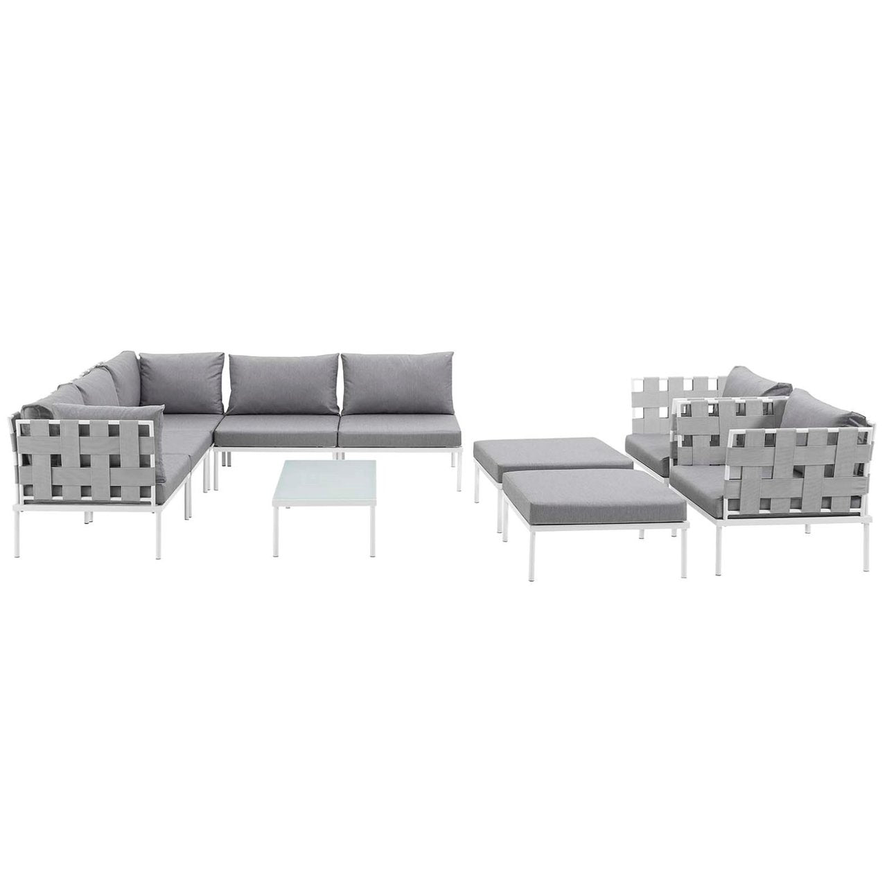 Harmony Ten PCS Outdoor Patio Aluminum Sectional Sofa Set, Grey, Rattan 11663