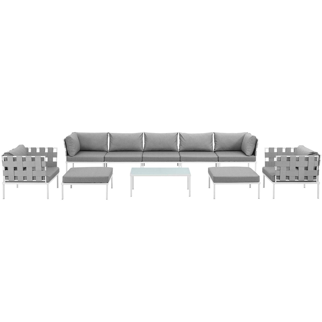 Harmony Ten PCS Outdoor Patio Aluminum Sectional Sofa Set, Grey, Rattan 11663