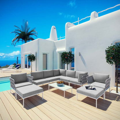 Harmony Ten PCS Outdoor Patio Aluminum Sectional Sofa Set, Grey, Rattan 11663