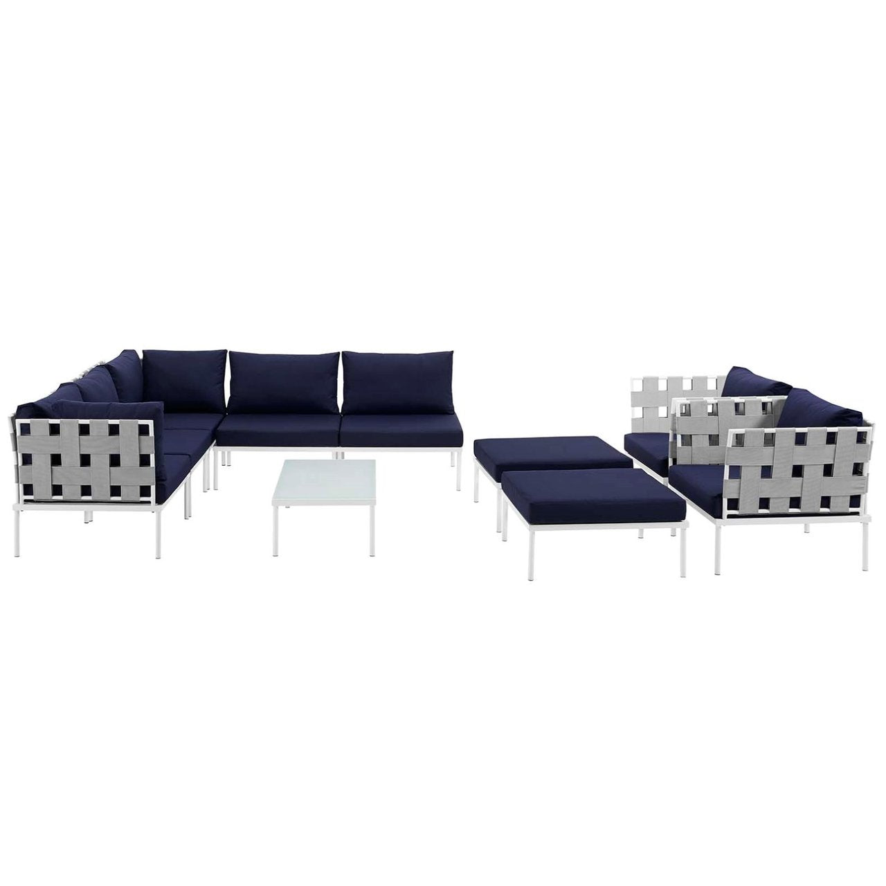 Harmony Ten PCS Outdoor Patio Aluminum Sectional Sofa Set, Navy, Rattan 11664