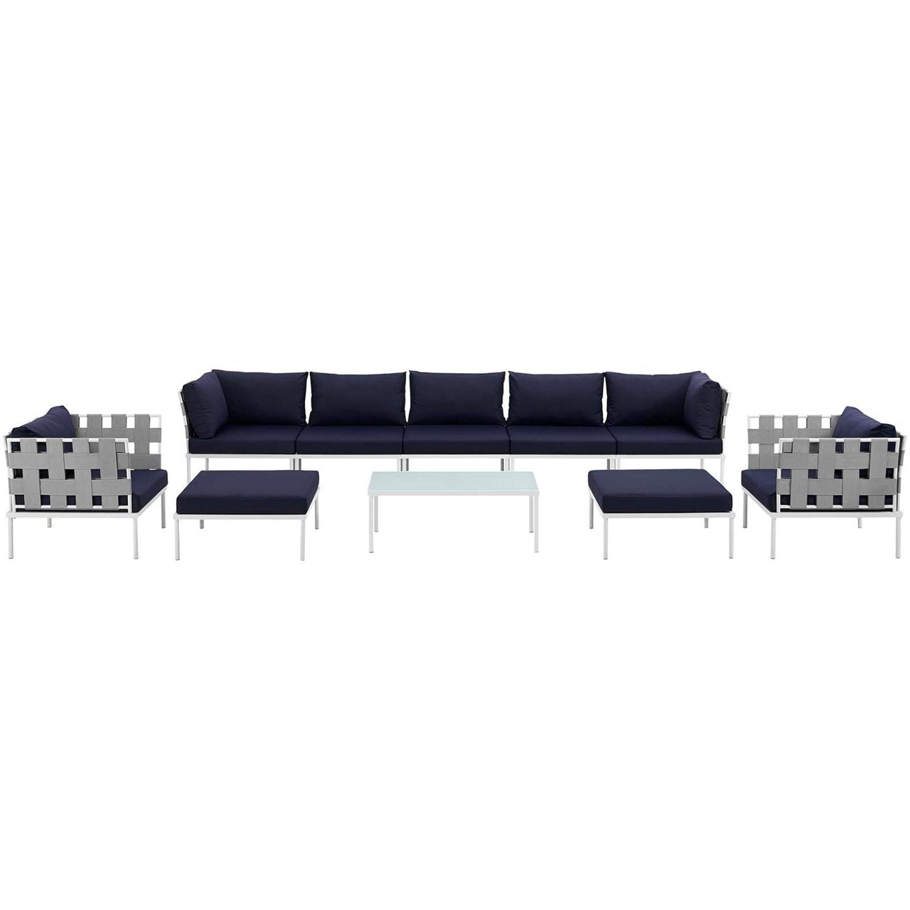Harmony Ten PCS Outdoor Patio Aluminum Sectional Sofa Set, Navy, Rattan 11664